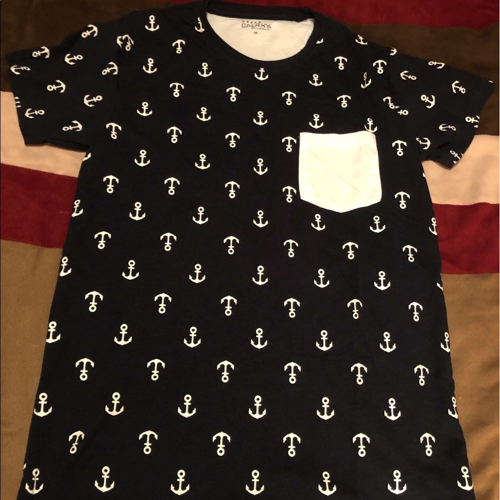 Navy Blue Anchor Pattern T-shirt